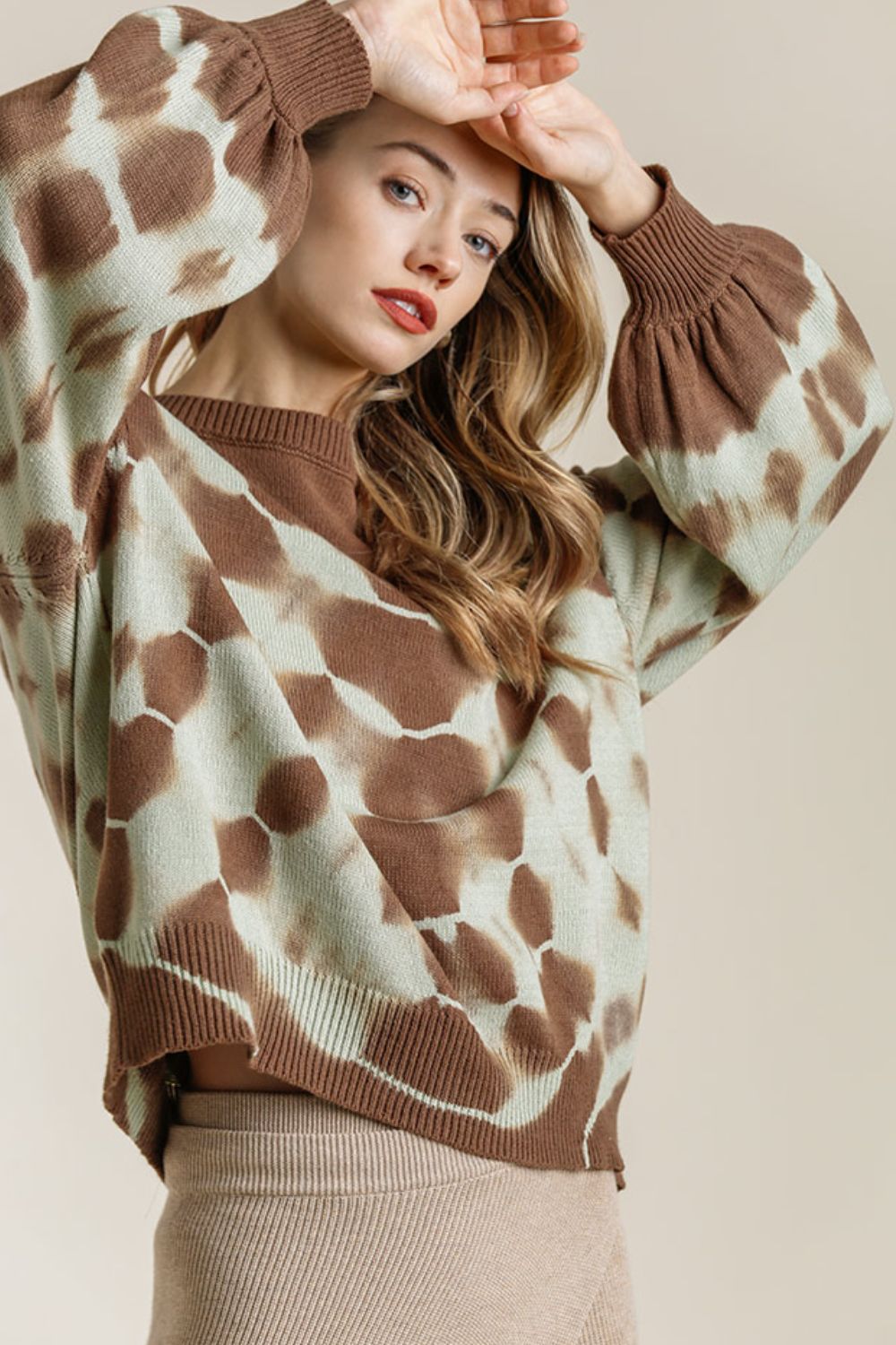 UMGEE - Abstract Tie - Dye Sweater in Mocha & Mint