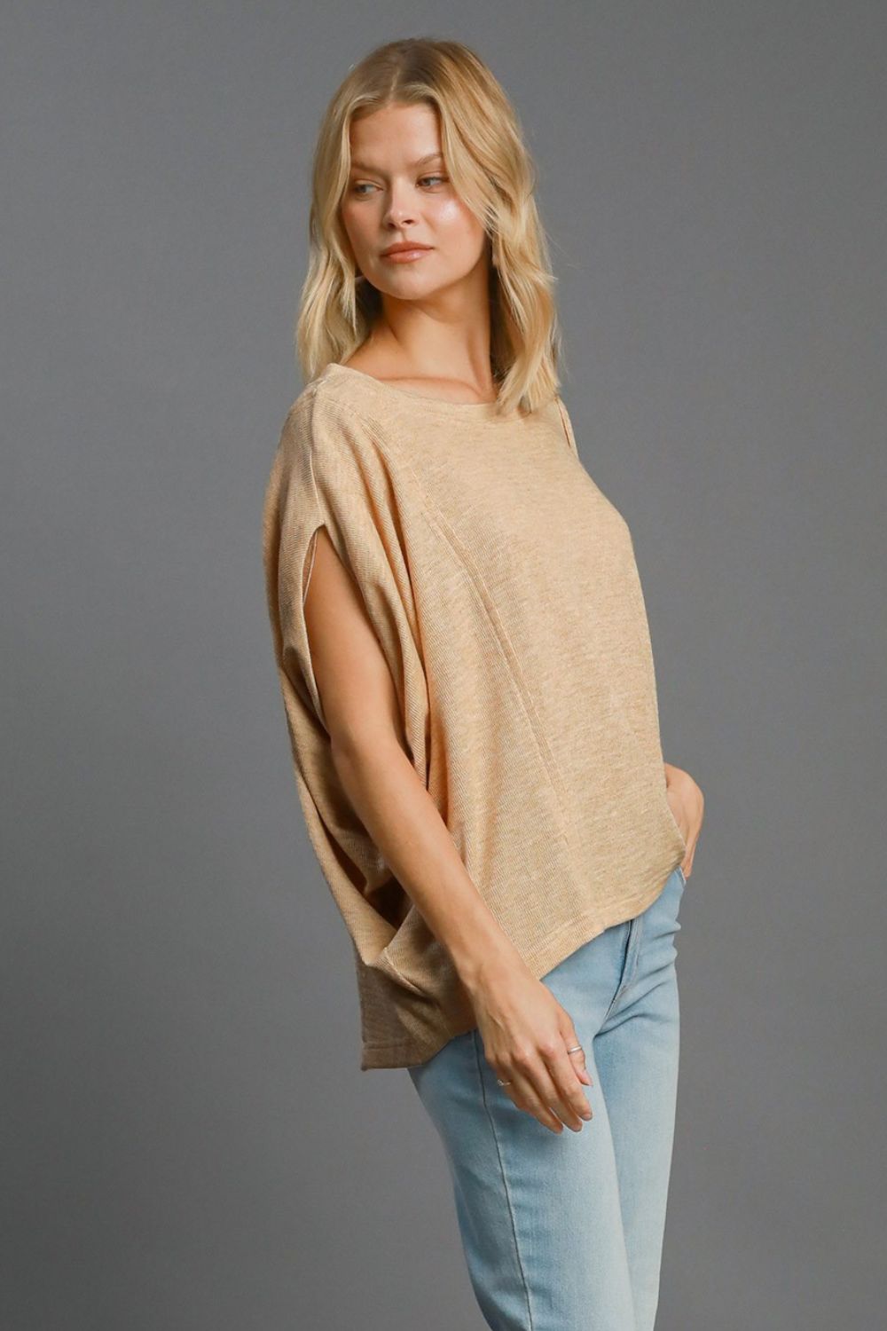 UMGEE - Batwing Sleeve Knit Top in Tan