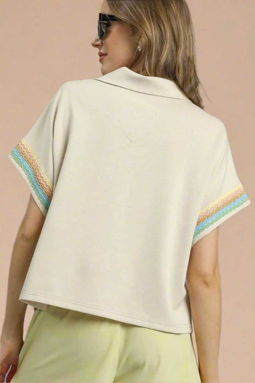 UMGEE - Beige Rainbow Trim Half Zip Top