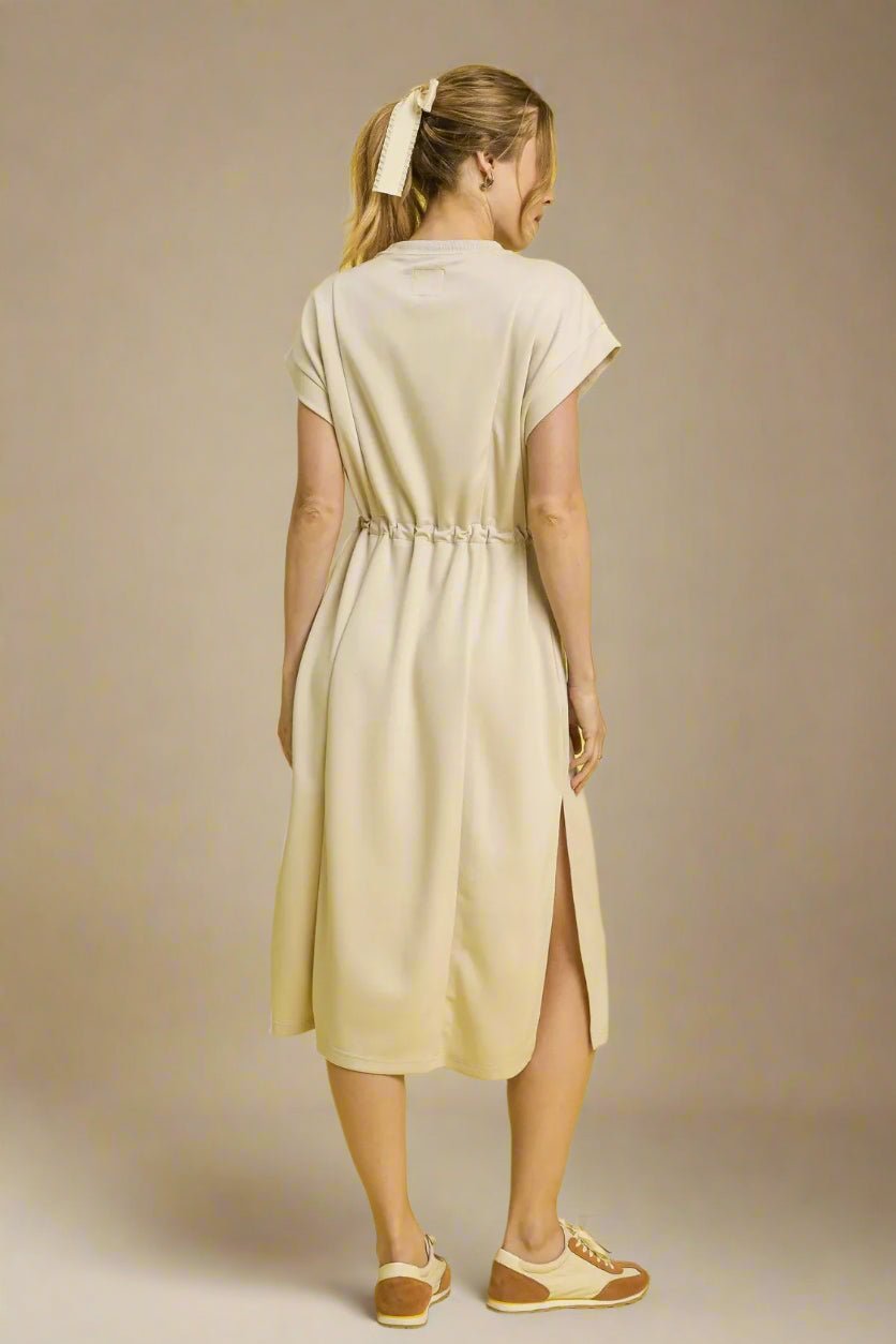 UMGEE - Beige Short Sleeve Tie Waist Midi Dress