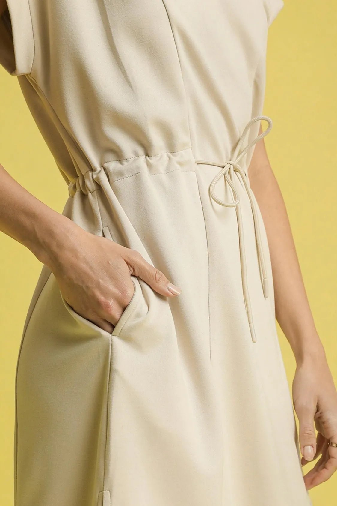 UMGEE - Beige Short Sleeve Tie Waist Midi Dress