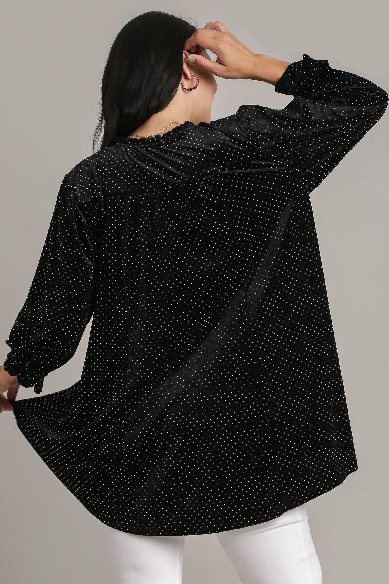 UMGEE - Black Beaded Velvet Babydoll Blouse