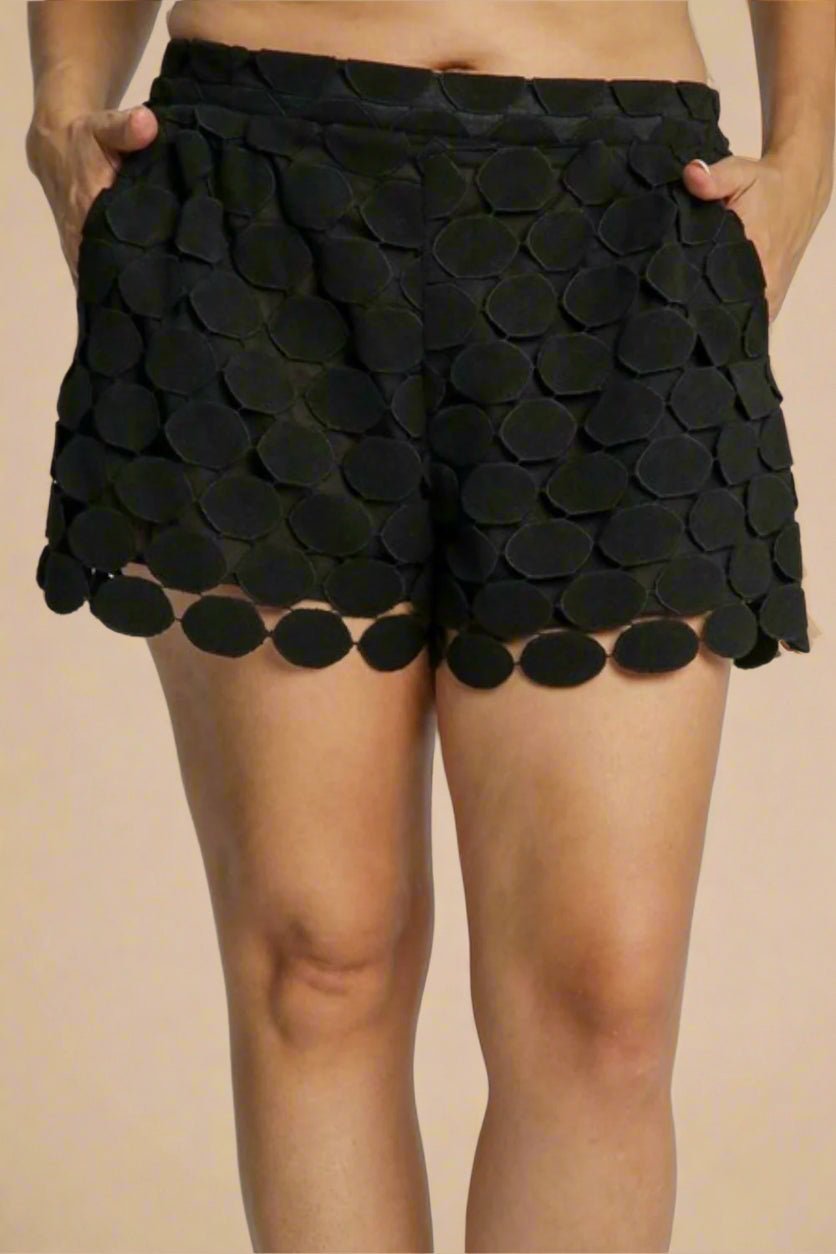 UMGEE - Black Circle Appliqué Mini Shorts