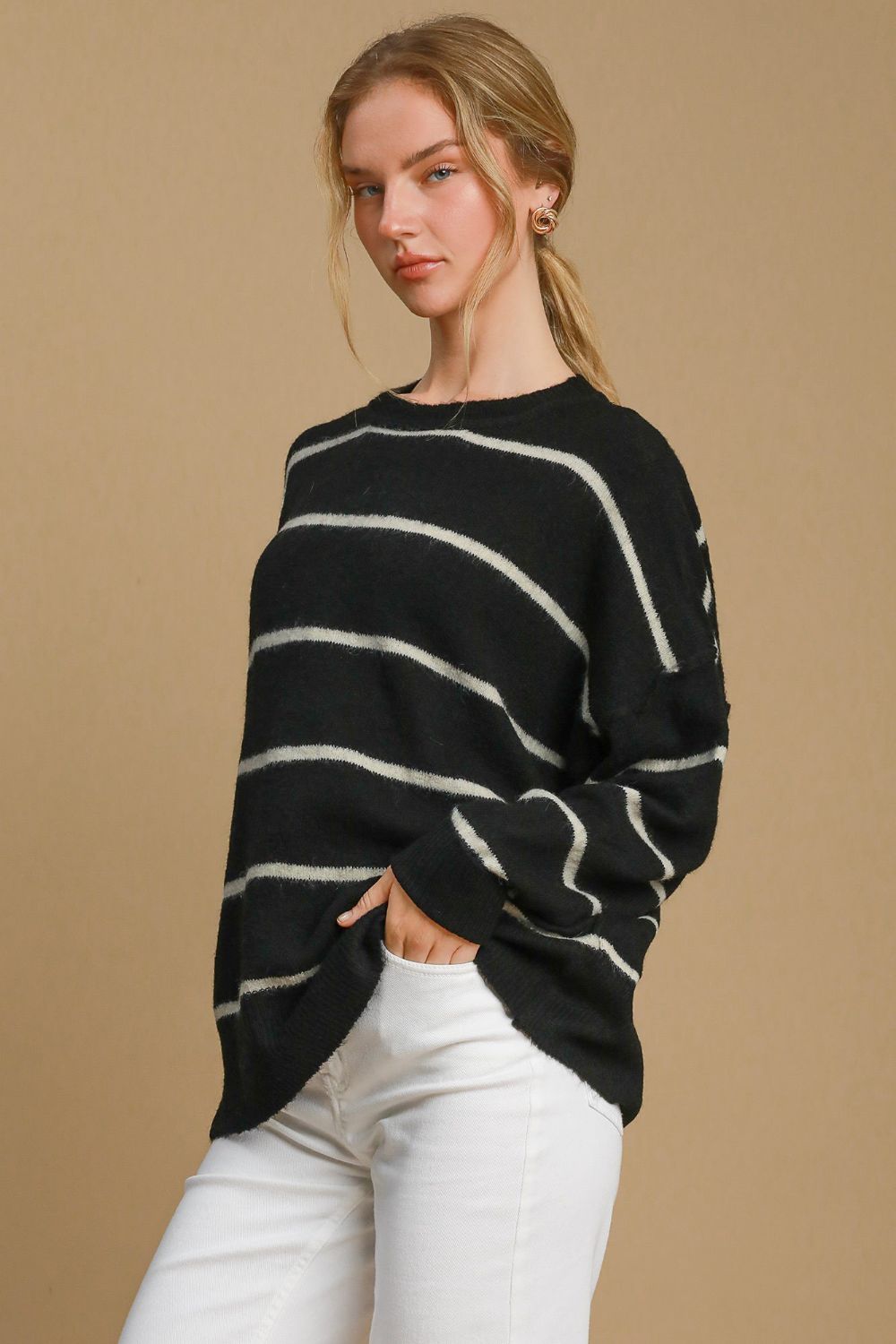 UMGEE - Black & Cream Striped Sweater