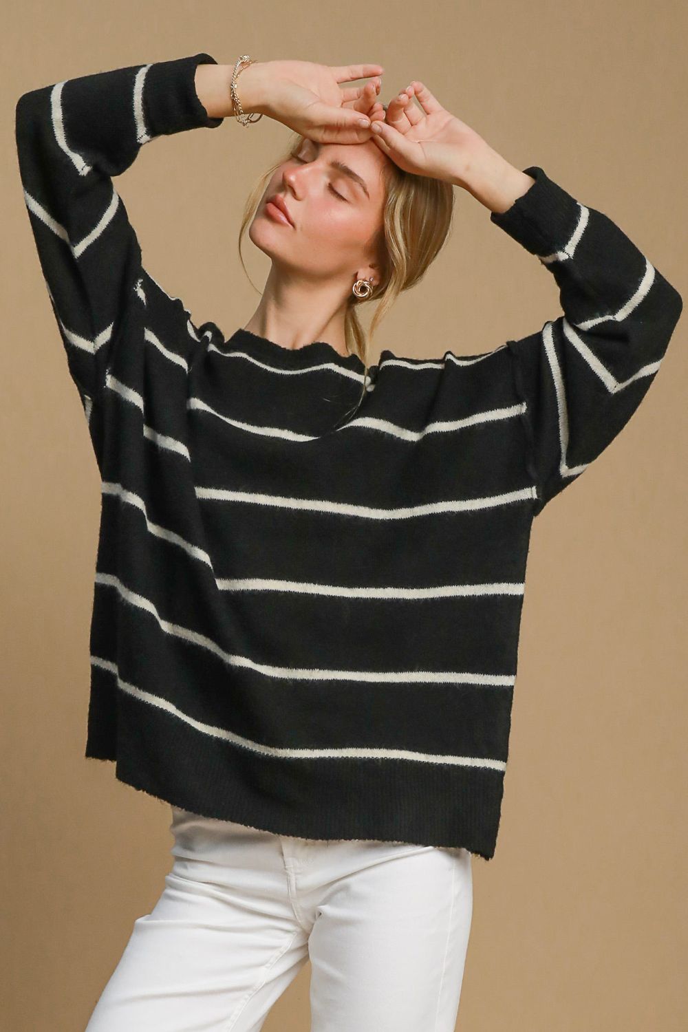 UMGEE - Black & Cream Striped Sweater