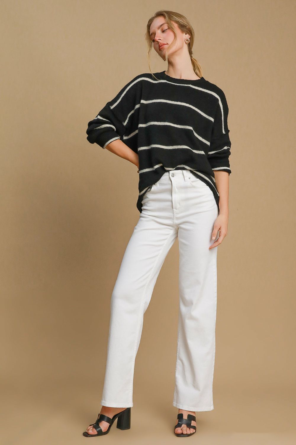 UMGEE - Black & Cream Striped Sweater