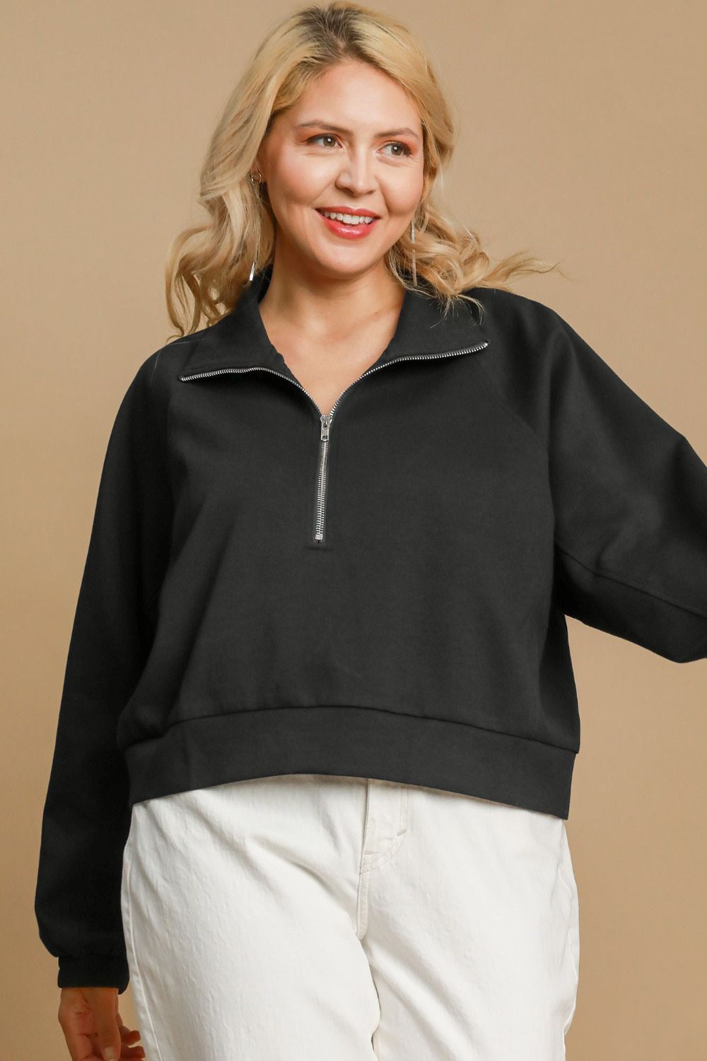 UMGEE - Black Cropped Half - Zip Pullover Sweatshirt