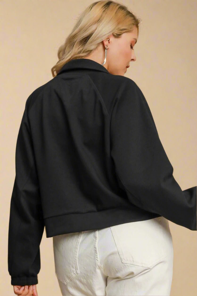 UMGEE - Black Cropped Half - Zip Pullover Sweatshirt