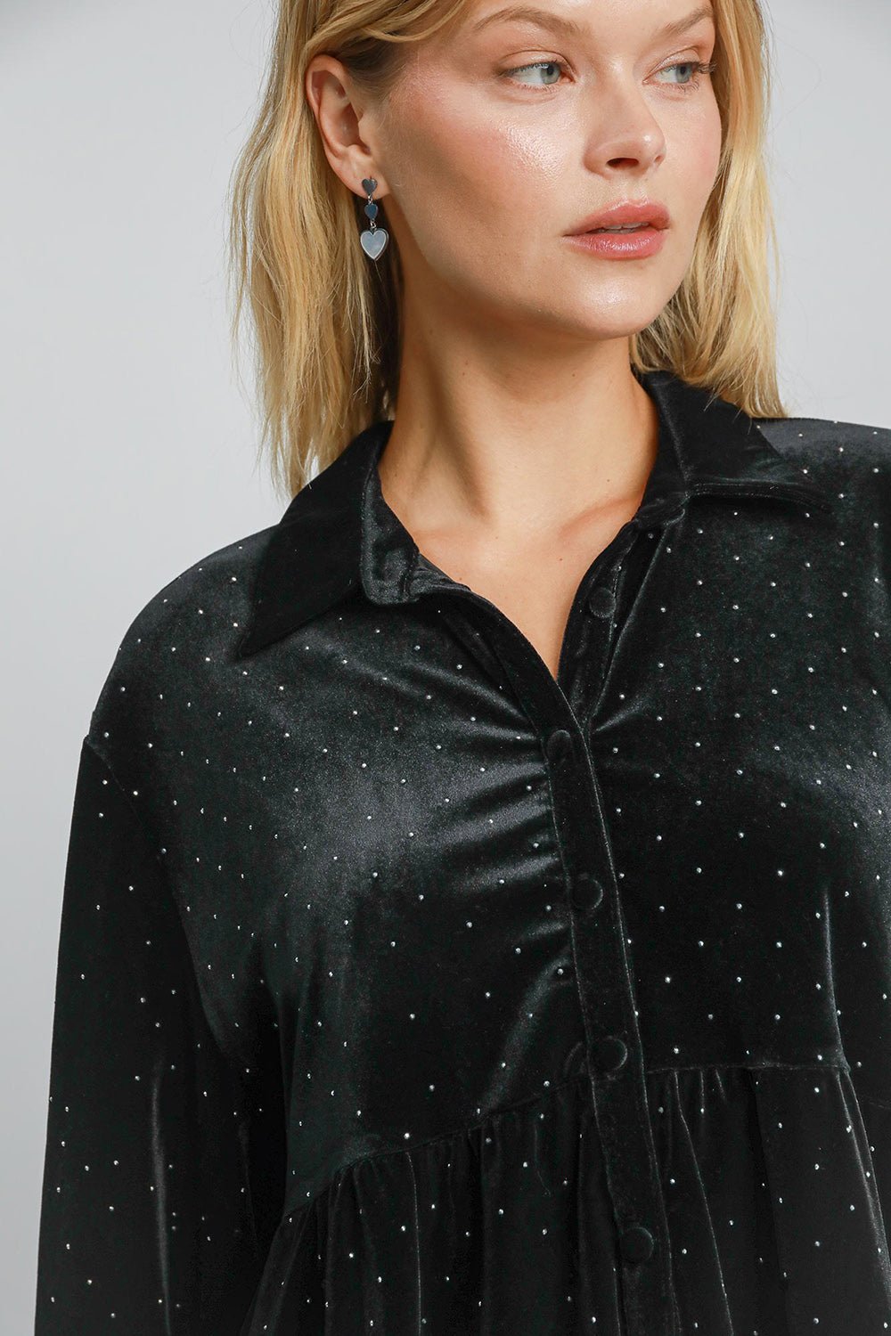 UMGEE - Black Ditsy Dot Velvet Top