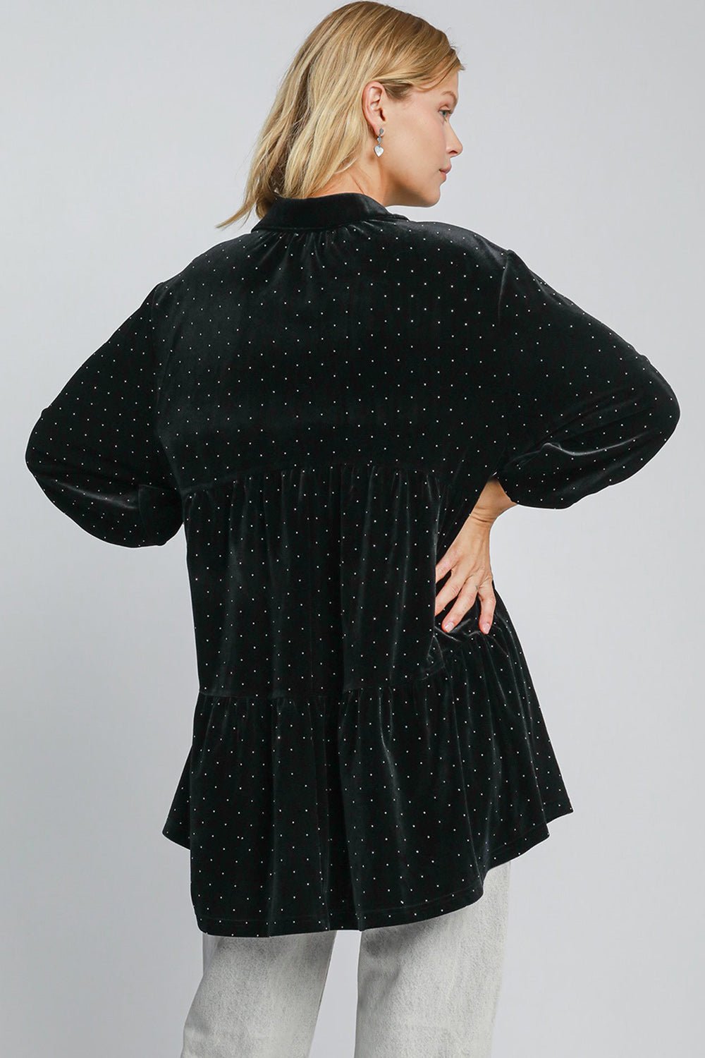 UMGEE - Black Ditsy Dot Velvet Top