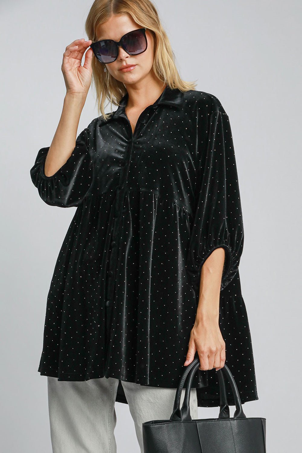 UMGEE - Black Ditsy Dot Velvet Top