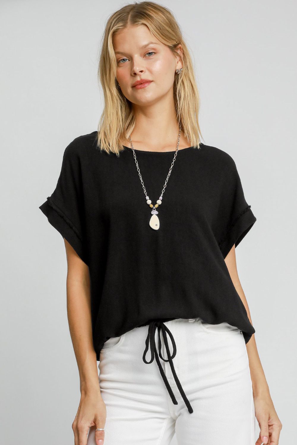 UMGEE - Black Drawstring Hem Short Sleeve T-Shirt