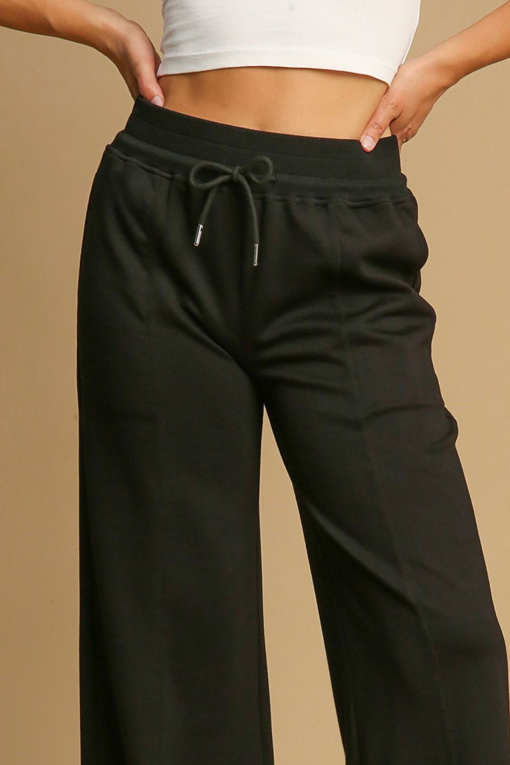 UMGEE - Black Drawstring Waist Wide Leg Pants