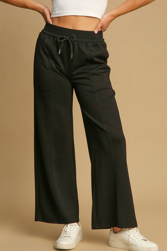 UMGEE - Black Drawstring Waist Wide Leg Pants