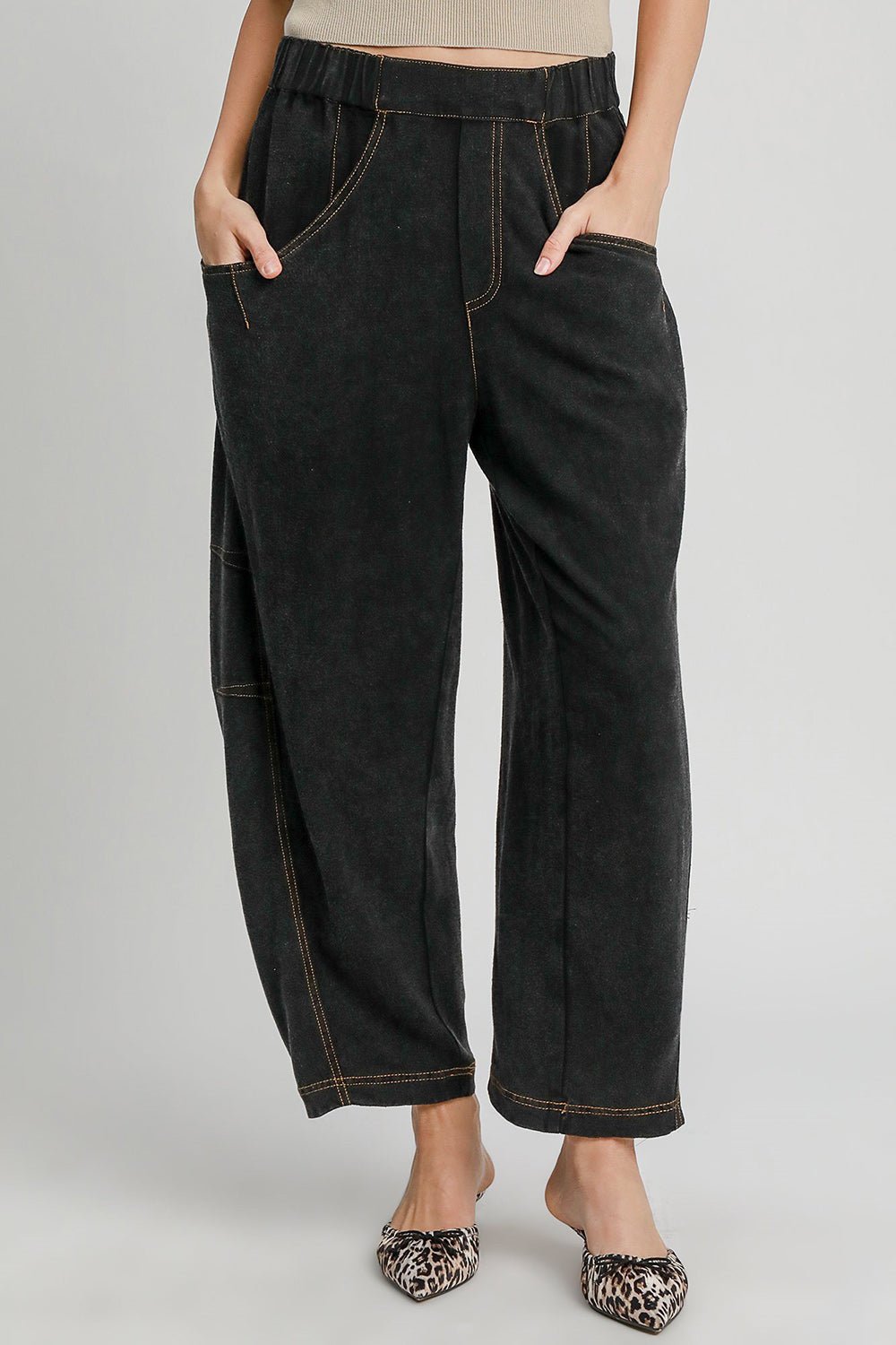 UMGEE - Black Elastic Waist Baggy Fit Pants