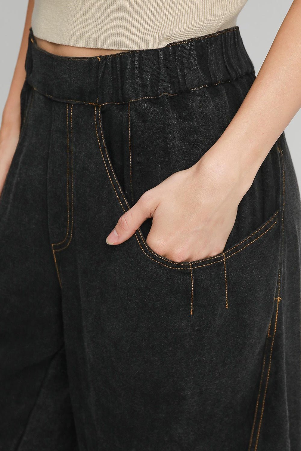 UMGEE - Black Elastic Waist Baggy Fit Pants