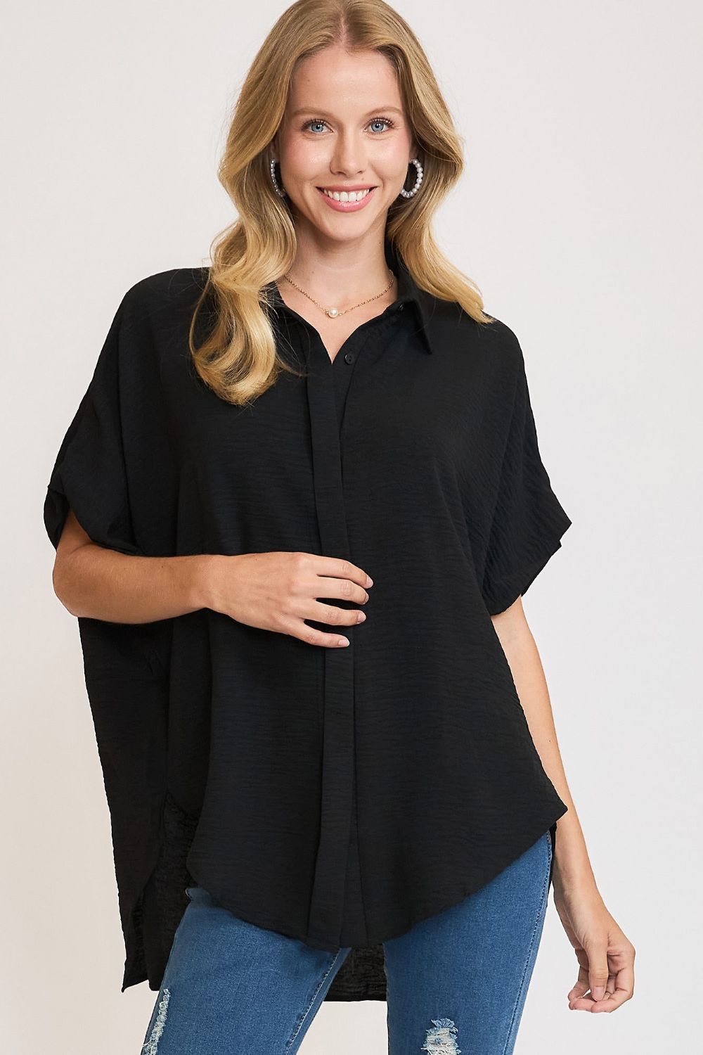 UMGEE - Black High - Low Hem Short Sleeve Shirt