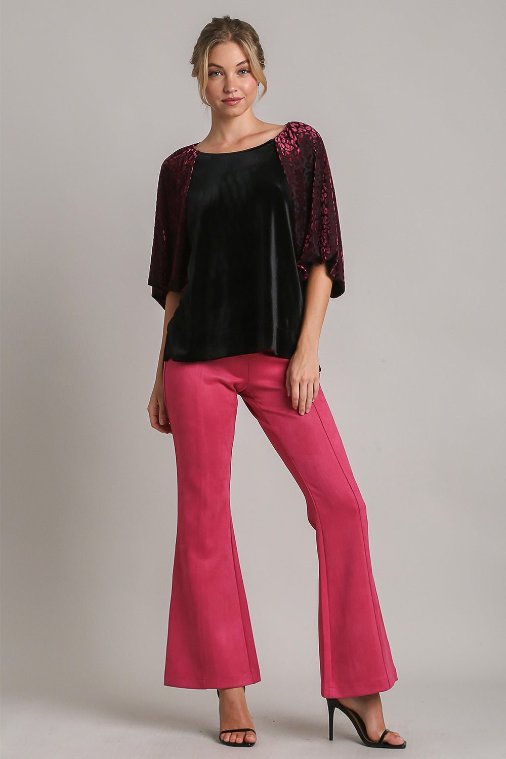 UMGEE - Black Leopard Burnout Balloon Sleeve Velvet Top