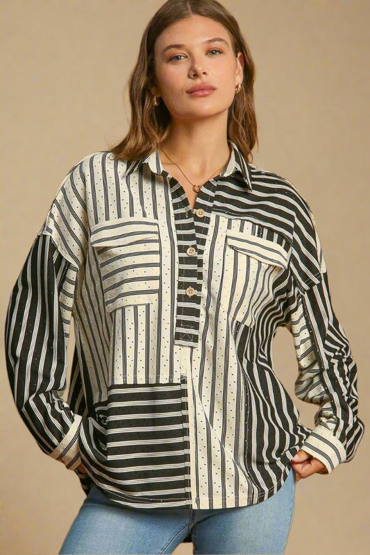 UMGEE - Black Monochrome Mix Button - Up Top