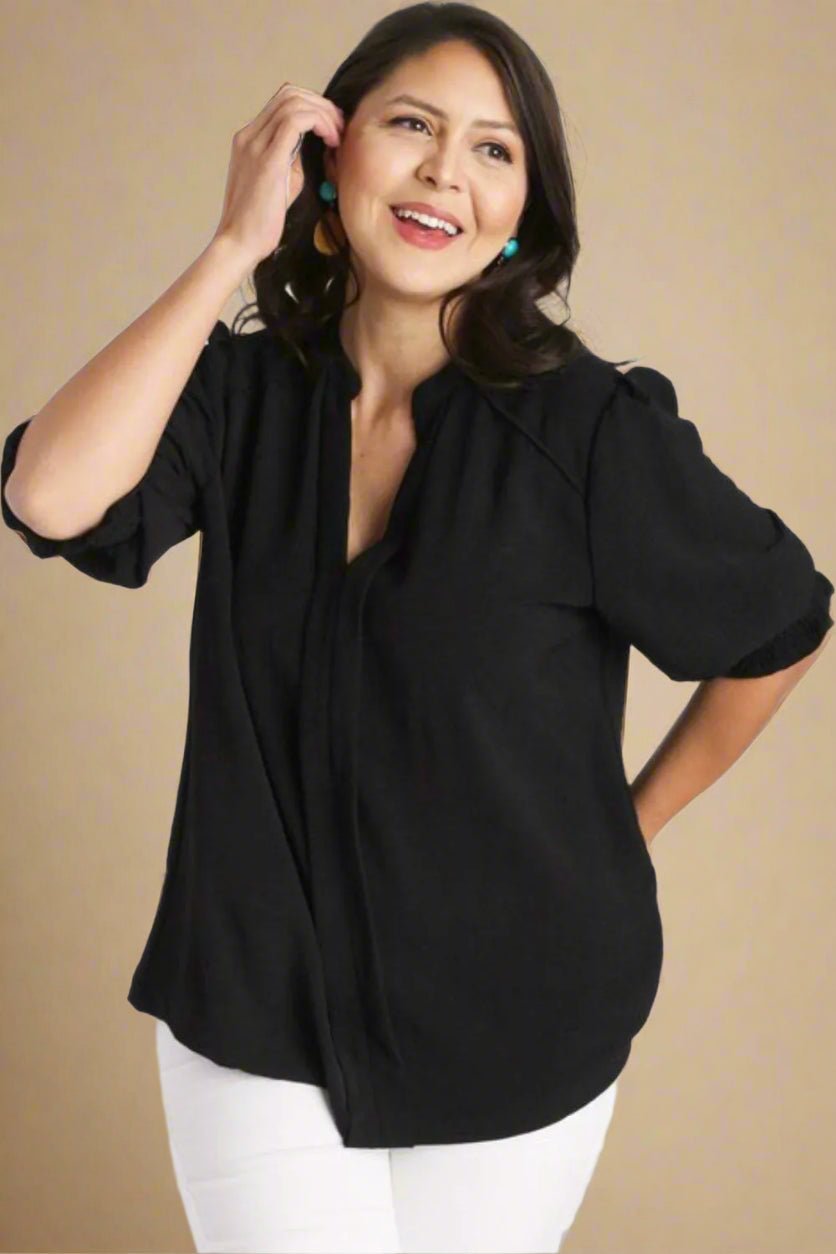 UMGEE - Black Notch Neck Puff Sleeve Blouse