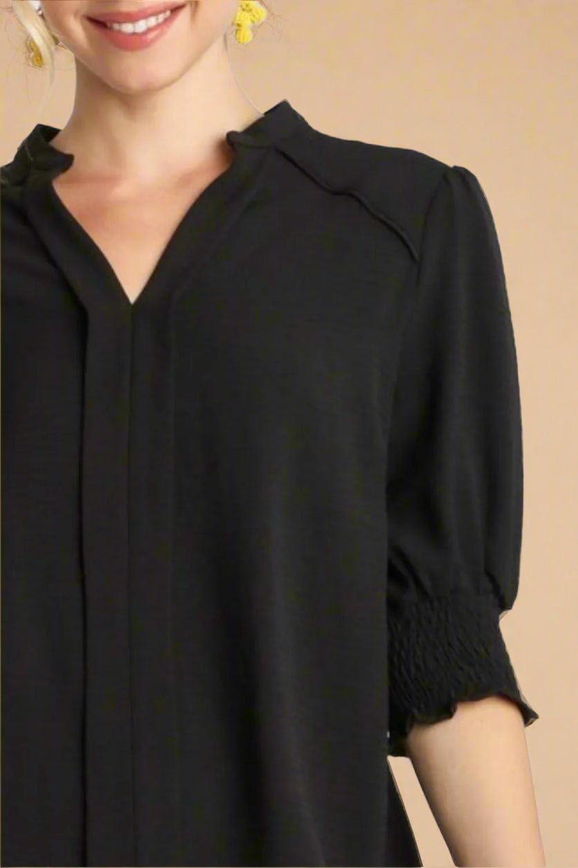 UMGEE - Black Notch Neck Puff Sleeve Blouse