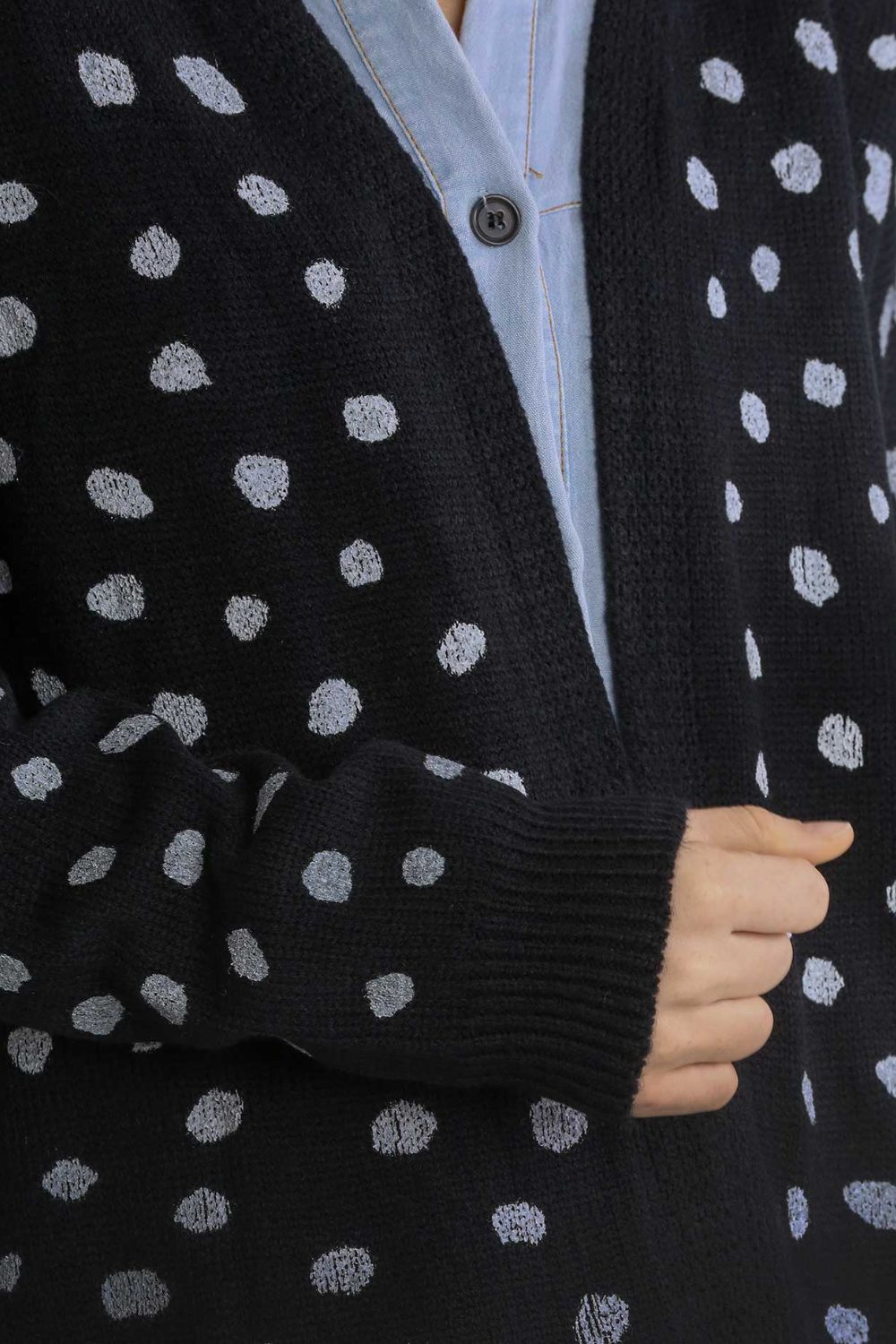 UMGEE - Black Polka Dot Open Front Cardigan