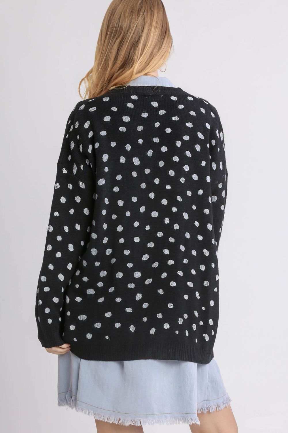 UMGEE - Black Polka Dot Open Front Cardigan