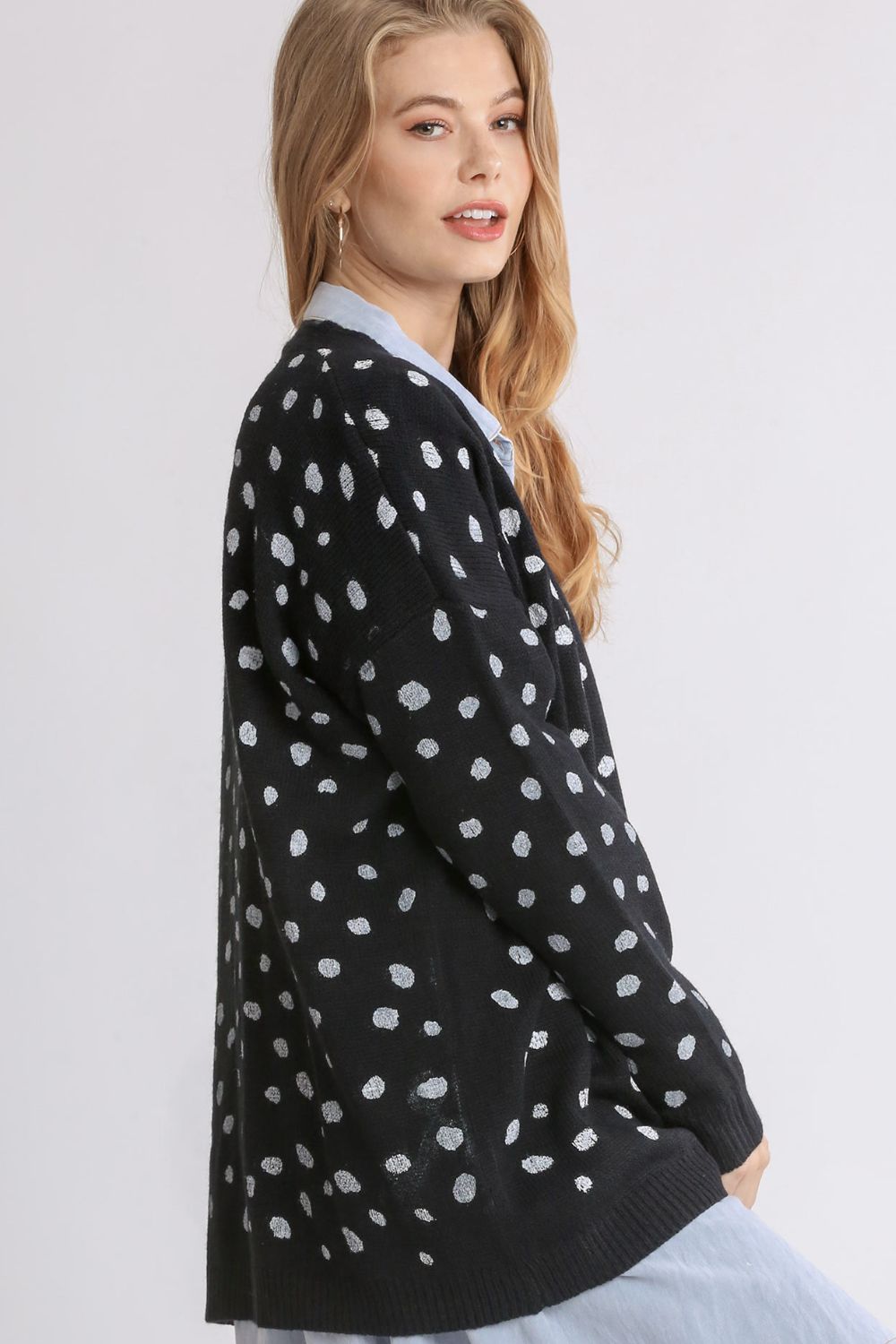 UMGEE - Black Polka Dot Open Front Cardigan