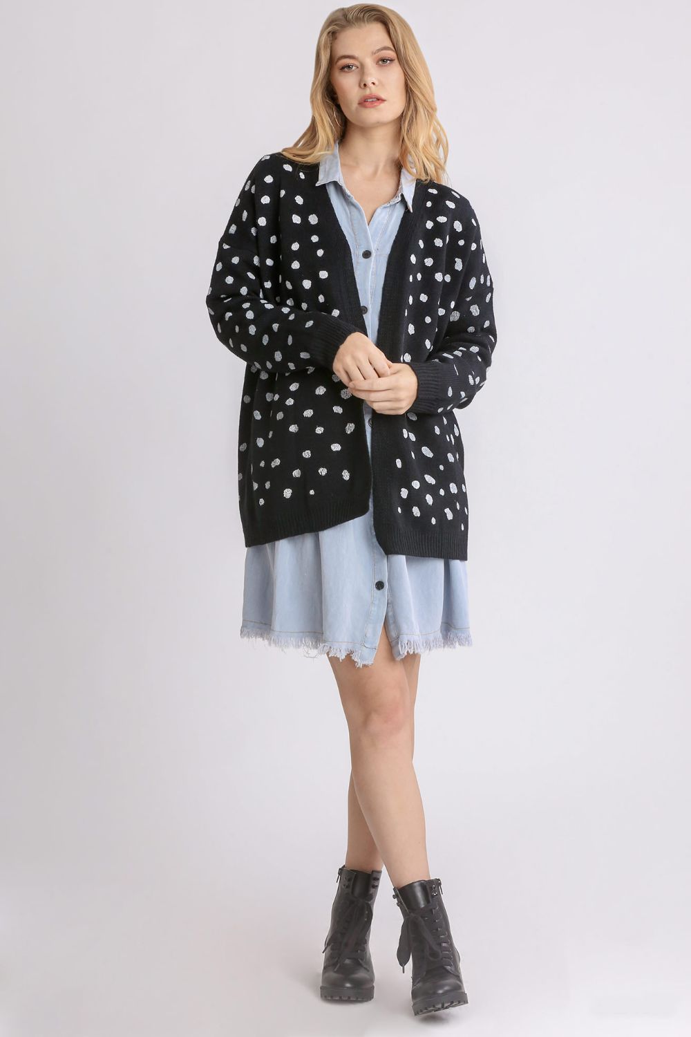 UMGEE - Black Polka Dot Open Front Cardigan