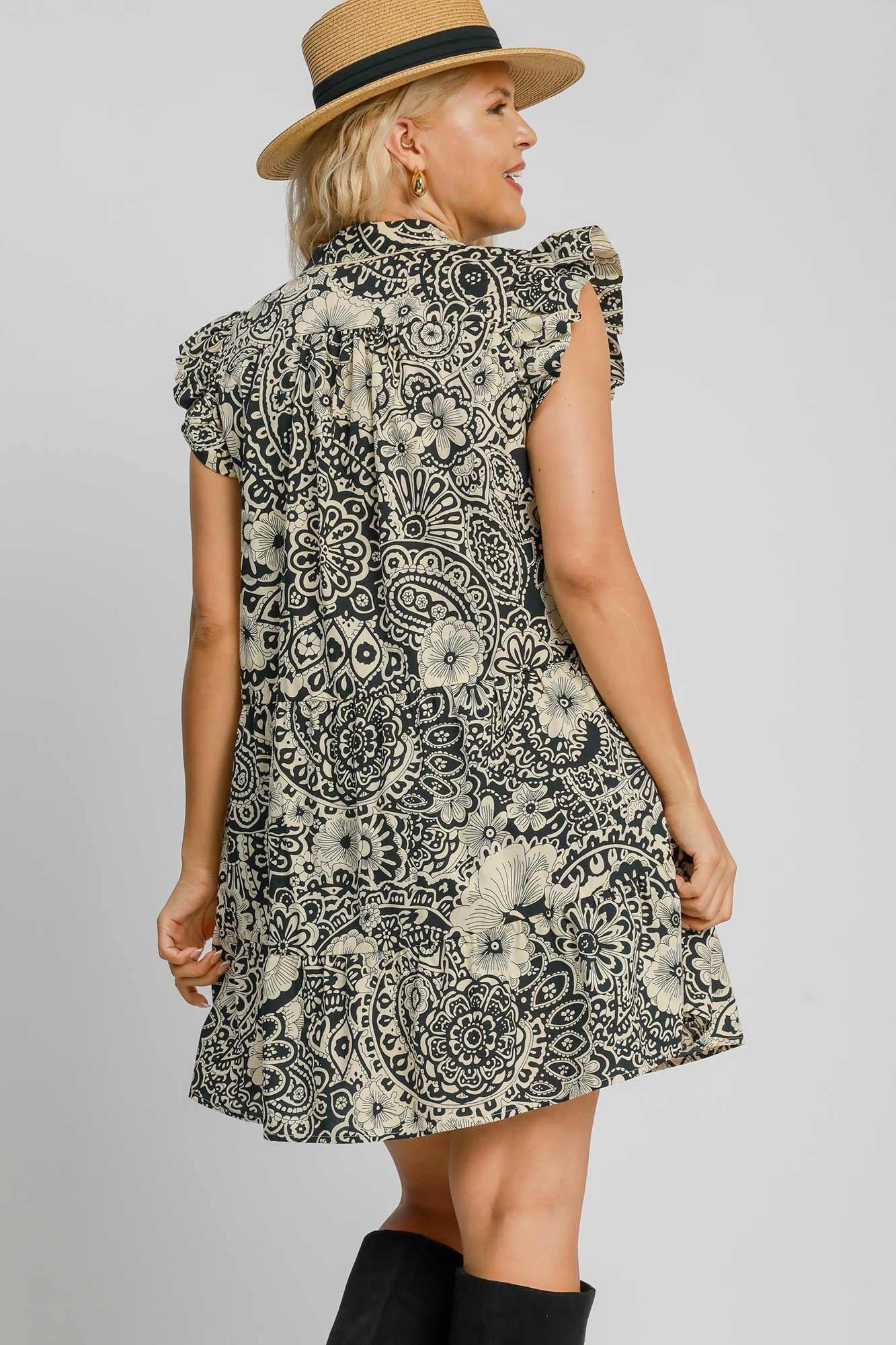 Umgee Heart Pattern Short Sleeve Ruffle Babydoll Dress main image 1