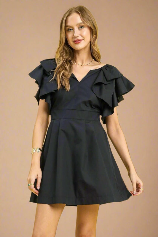 UMGEE - Black Ruffle Sleeve Mini Dress