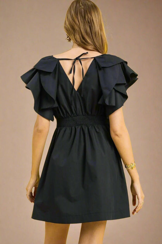 UMGEE - Black Ruffle Sleeve Mini Dress