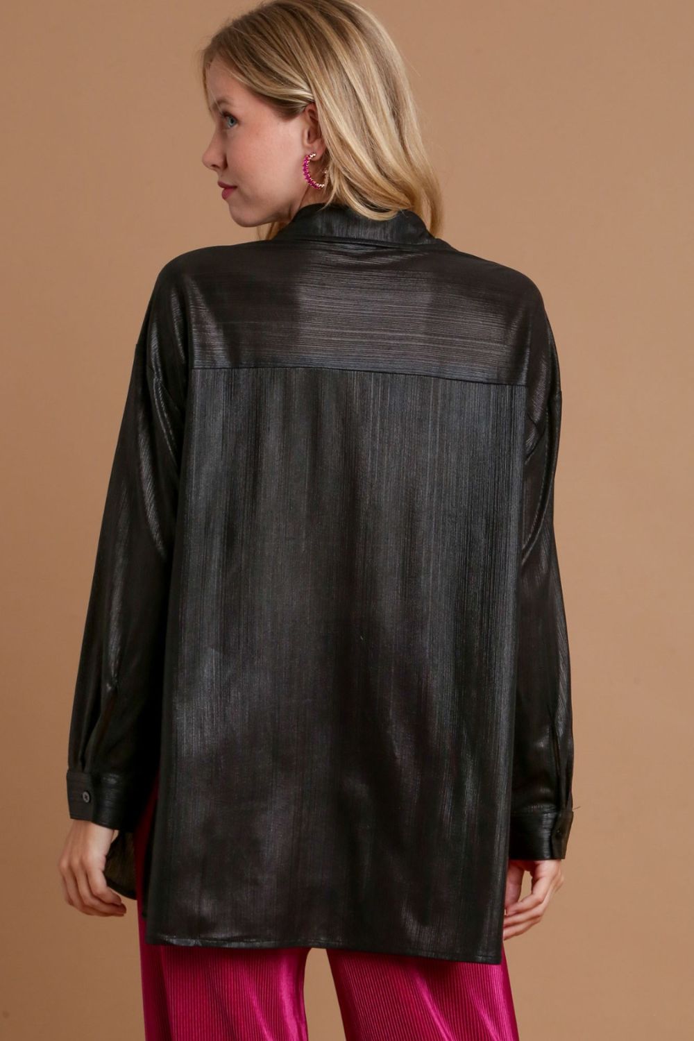 UMGEE - Black Satin Long Sleeve Tunic Shirt