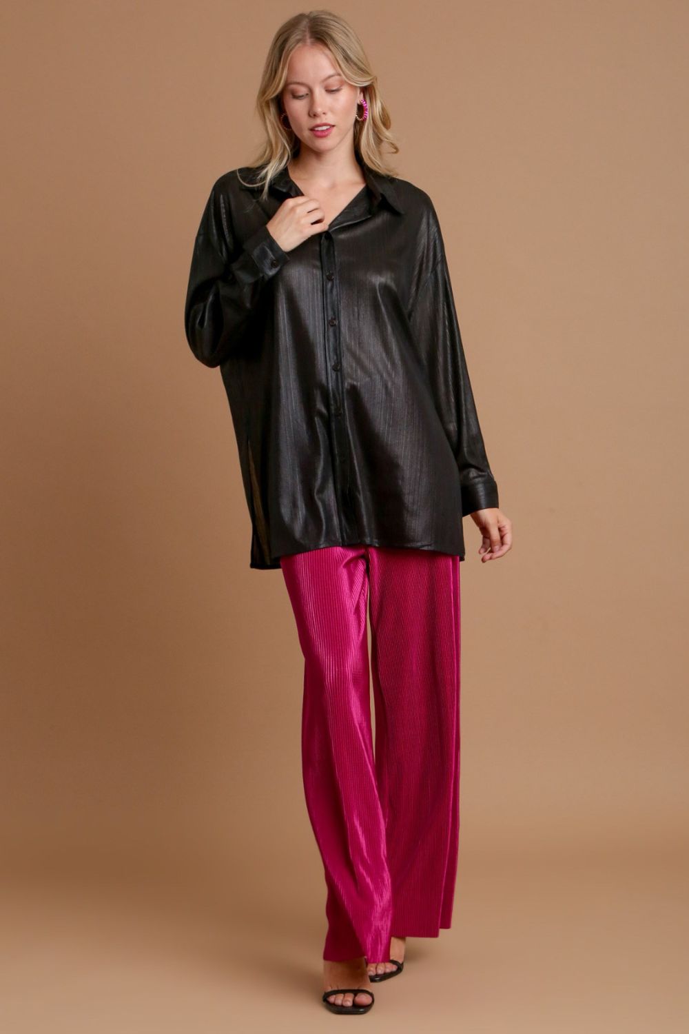 UMGEE - Black Satin Long Sleeve Tunic Shirt