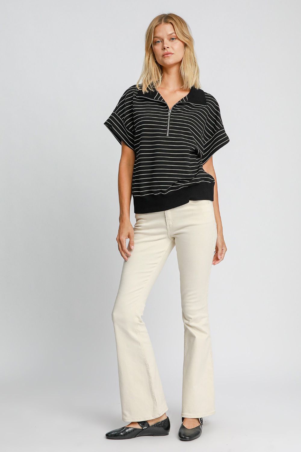 UMGEE - Black Striped Half Zip Short Sleeve Sweatshirt