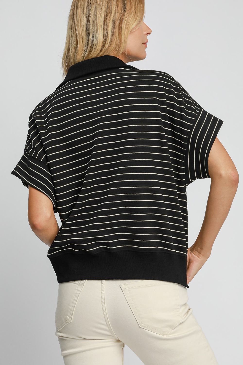 UMGEE - Black Striped Half Zip Short Sleeve Sweatshirt