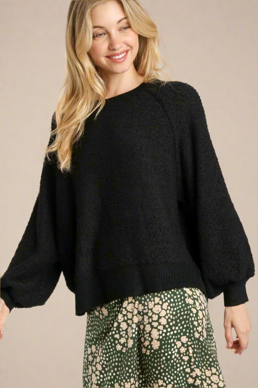 UMGEE - Black Textured Balloon Sleeve Sweater