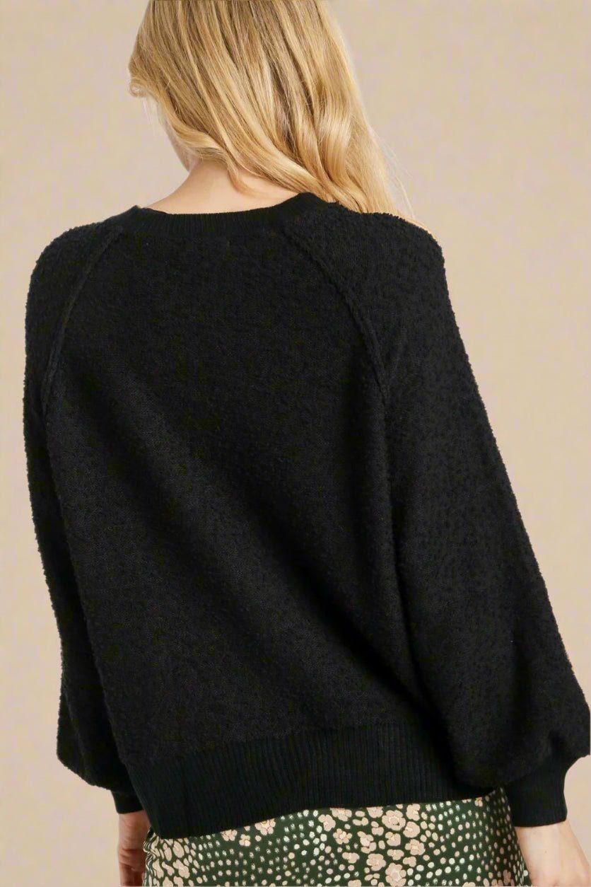 UMGEE - Black Textured Balloon Sleeve Sweater