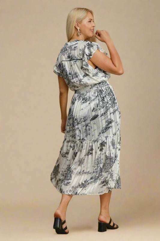 UMGEE - Black Toile Ruffle Sleeve Midi Dress