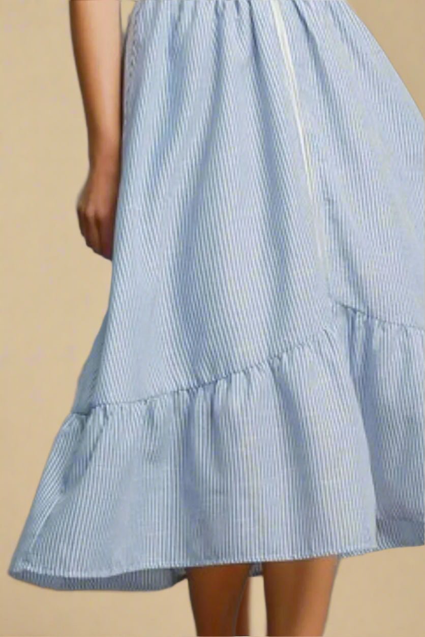 UMGEE - Blue and White Pinstripe Zip - Front Midi Dress