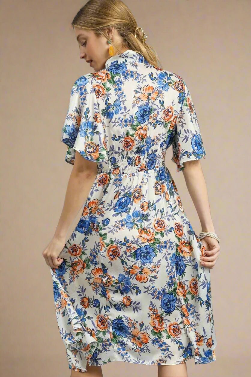 UMGEE - Blue & Orange Floral Midi Dress