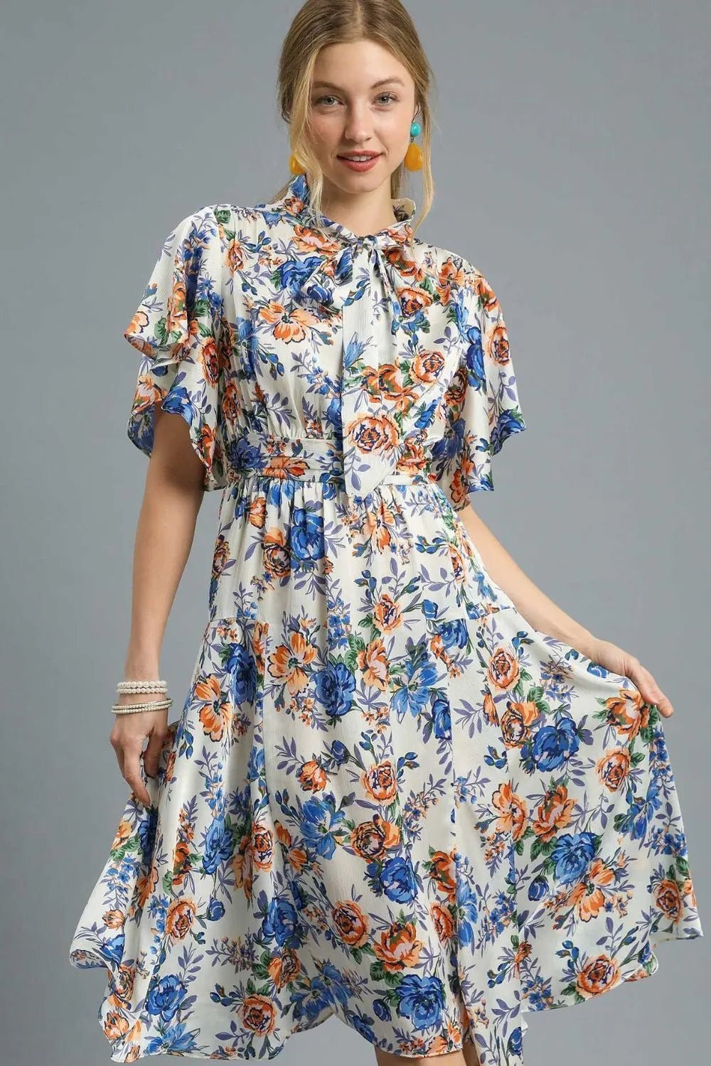 UMGEE - Blue & Orange Floral Midi Dress