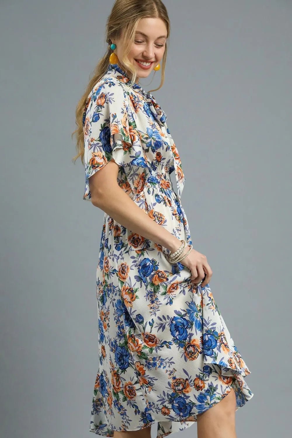 UMGEE Blue & Orange Floral Midi Dress Beach Rose Co. UMGEE Blue & Orange Floral Midi Dress Beach Rose Co.