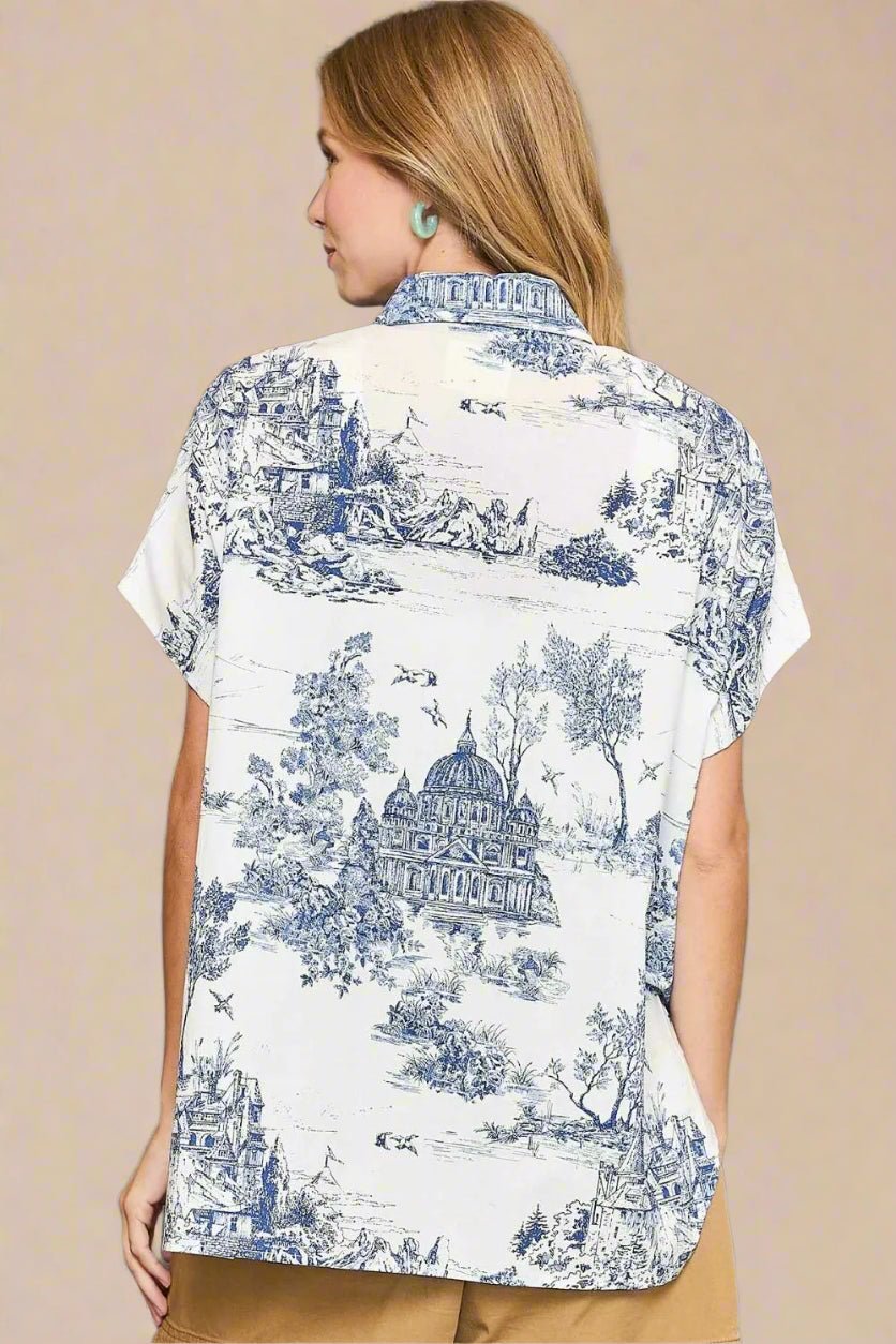 UMGEE - Blue Toile Print Button - Up Shirt