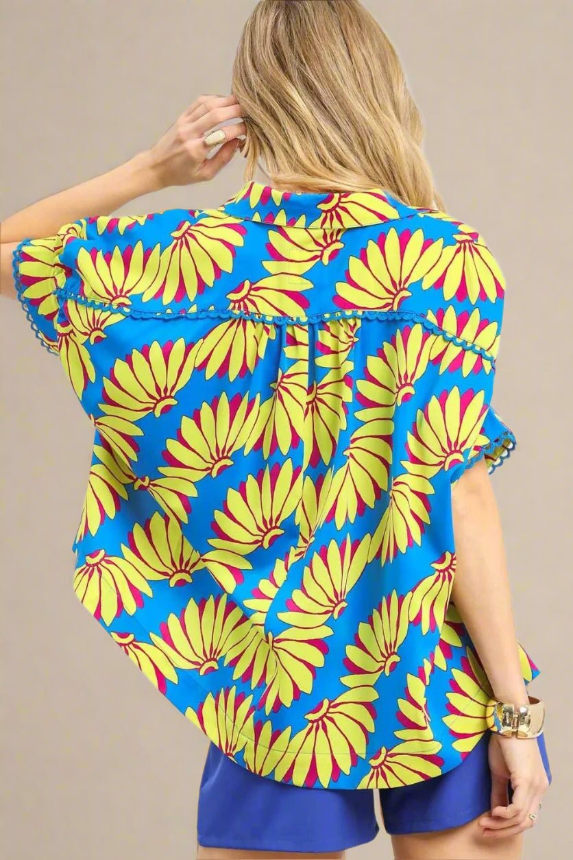 UMGEE - Blue & Yellow Floral Button Down Top