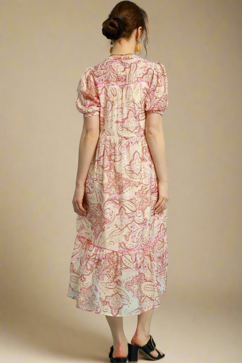 UMGEE - Blush Paisley Puff Sleeve Midi Dress