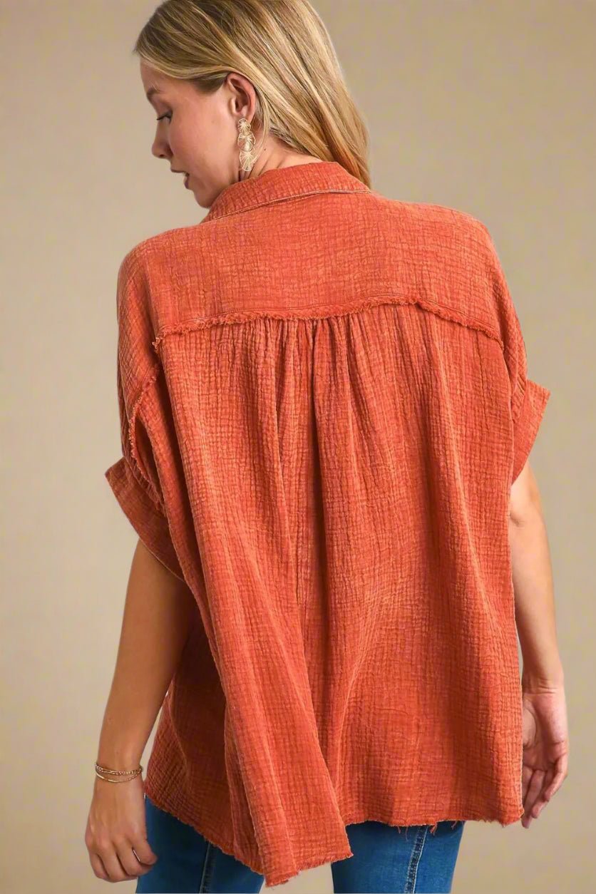 UMGEE - Burnt Sienna Textured Button - Down Top