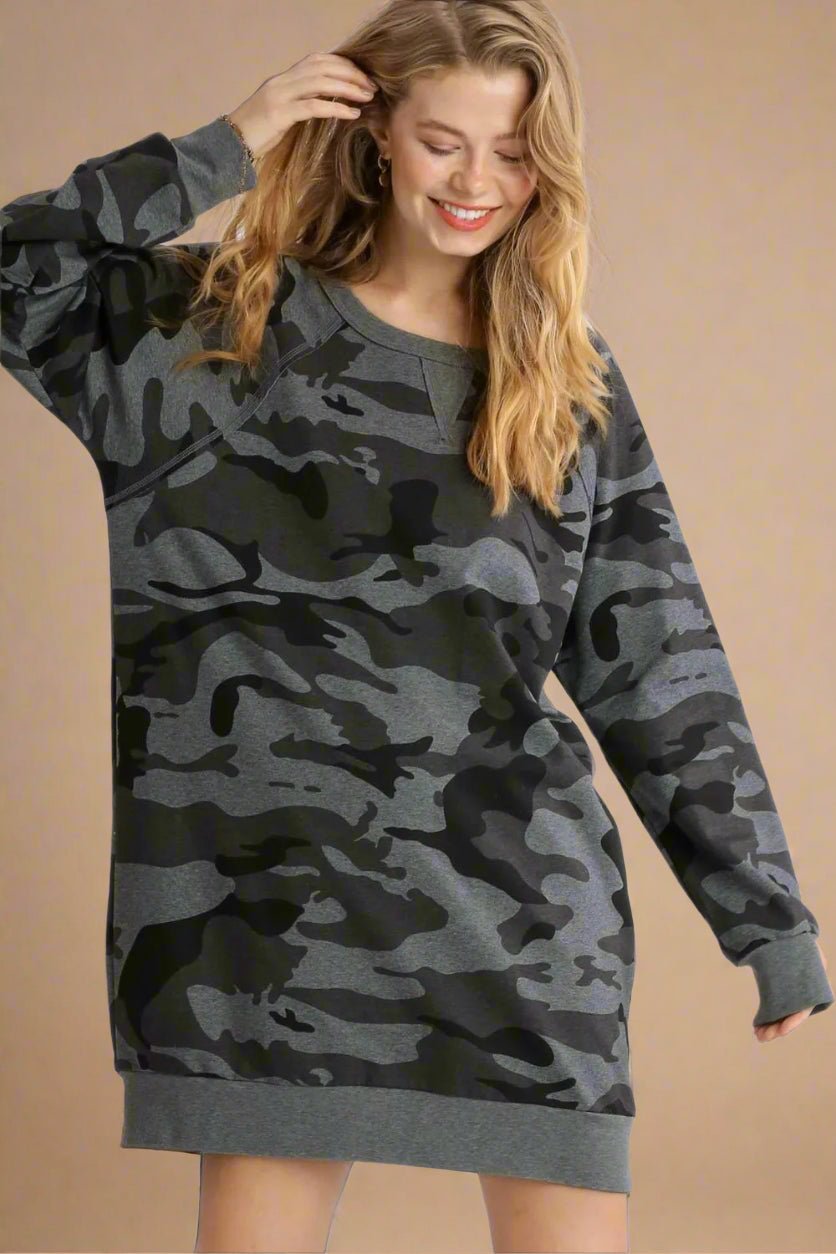 UMGEE - Charcoal Camo Mini Sweatshirt Dress