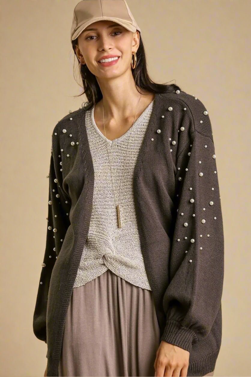 UMGEE - Charcoal Pearl Embellished Cardigan