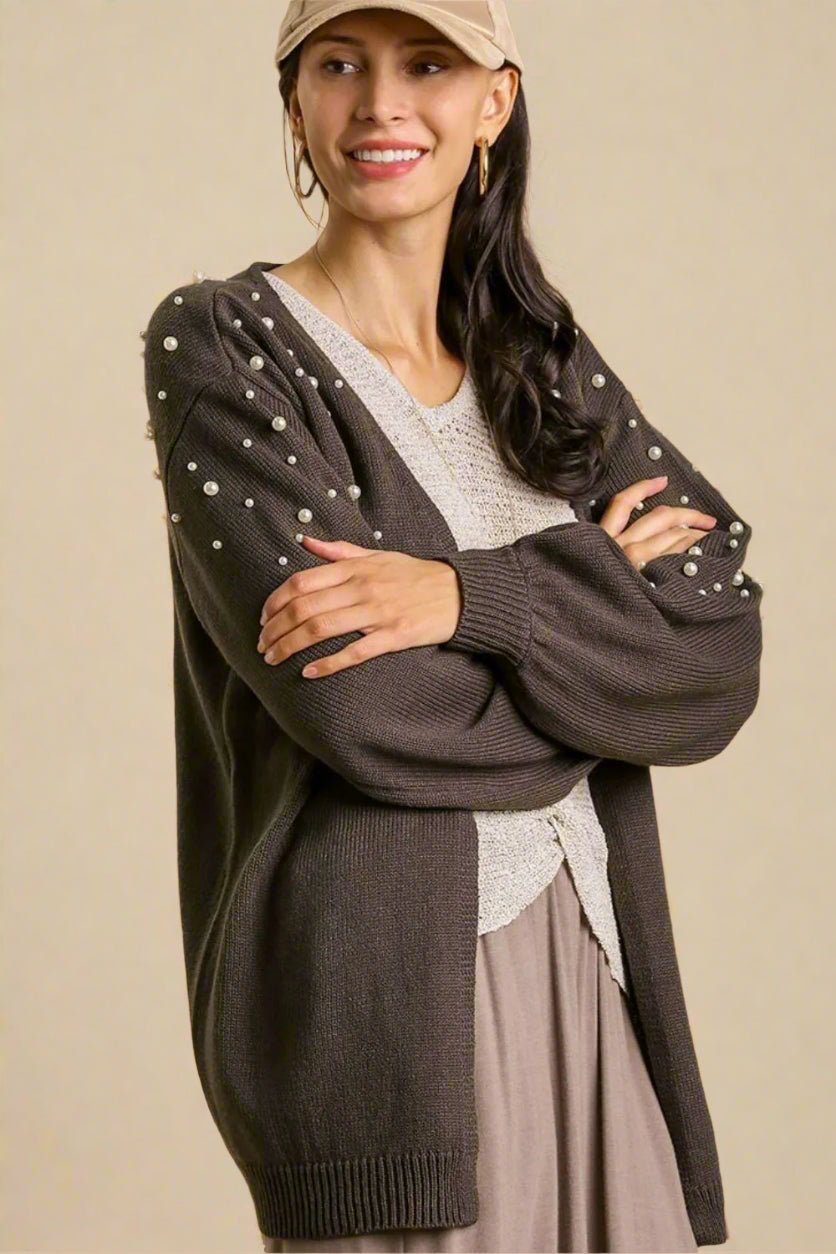 UMGEE - Charcoal Pearl Embellished Cardigan